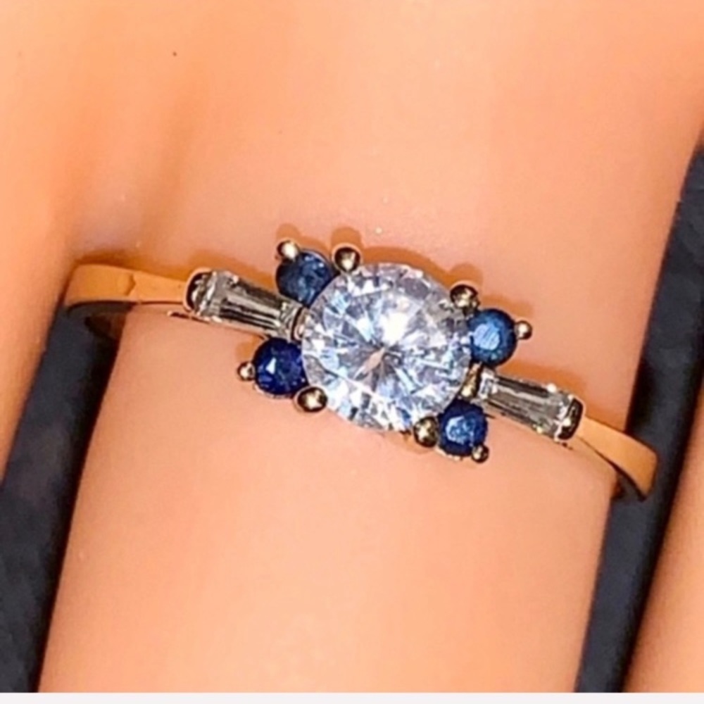 Spectacular Sapphire & 14KT YG Gold Cubic Zirconia